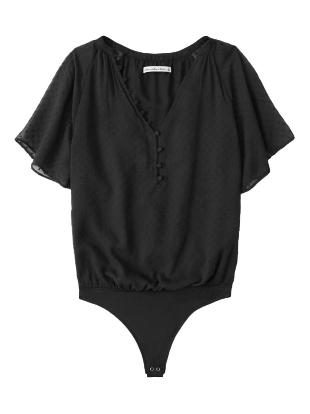 Black Swiss Dot V-Neck Flutter Sleeve Bodysuit Medium